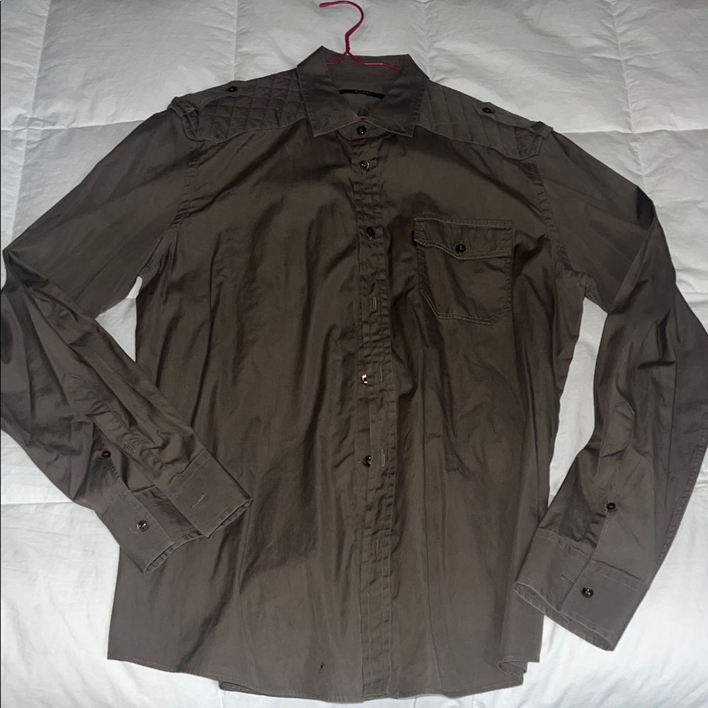 Gucci Men's Casual Brown Button Down Shirt